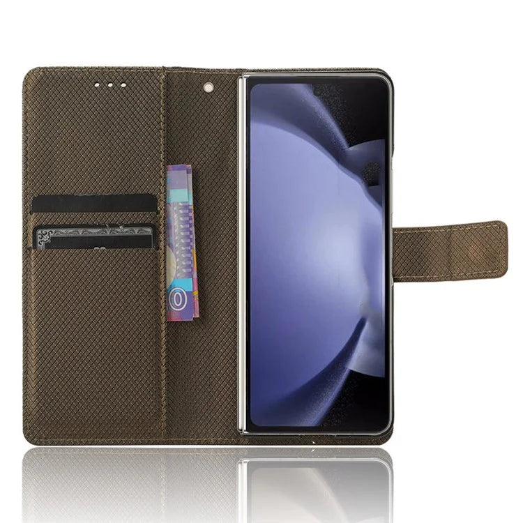 For Samsung Galaxy Z Fold6 5G Case with Pencil Holder, PU Leather Diamond Texture Wallet Phone Cover