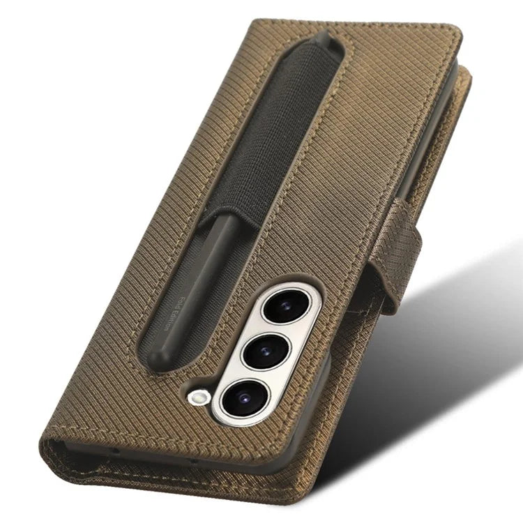 For Samsung Galaxy Z Fold6 5G Case with Pencil Holder, PU Leather Diamond Texture Wallet Phone Cover