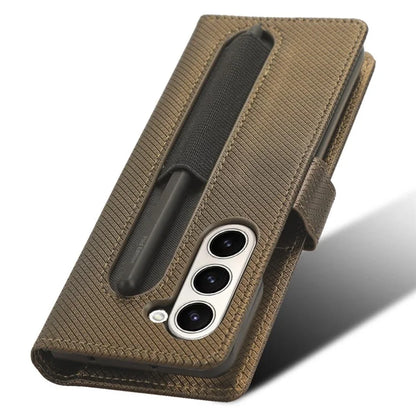 For Samsung Galaxy Z Fold6 5G Case with Pencil Holder, PU Leather Diamond Texture Wallet Phone Cover