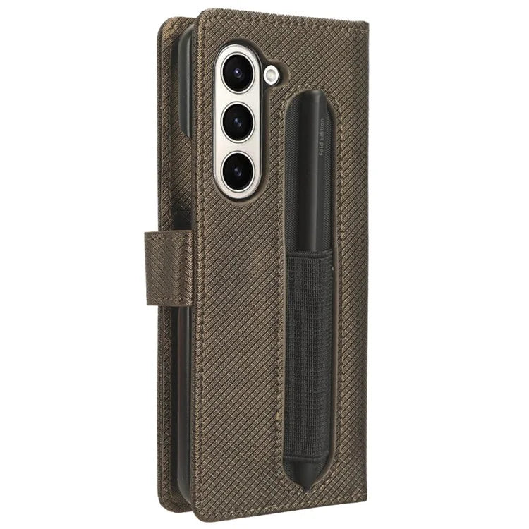 For Samsung Galaxy Z Fold6 5G Case with Pencil Holder, PU Leather Diamond Texture Wallet Phone Cover