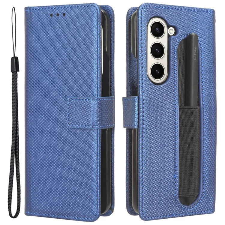 For Samsung Galaxy Z Fold6 5G Case with Pencil Holder, PU Leather Diamond Texture Wallet Phone Cover