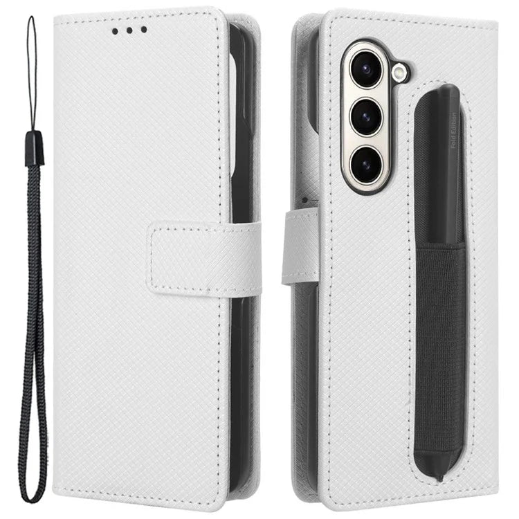 For Samsung Galaxy Z Fold6 5G Case with Pencil Holder, PU Leather Diamond Texture Wallet Phone Cover