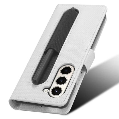 For Samsung Galaxy Z Fold6 5G Case with Pencil Holder, PU Leather Diamond Texture Wallet Phone Cover