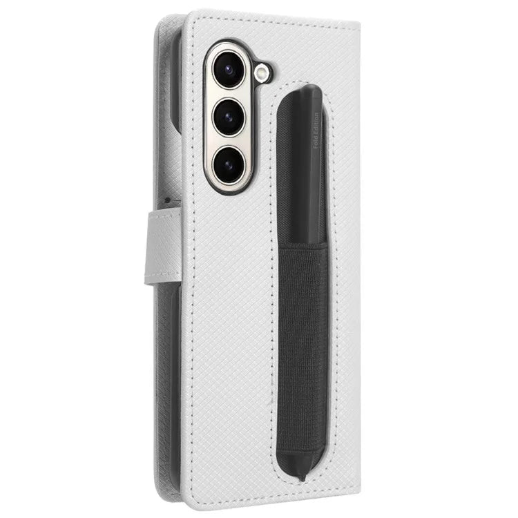 For Samsung Galaxy Z Fold6 5G Case with Pencil Holder, PU Leather Diamond Texture Wallet Phone Cover