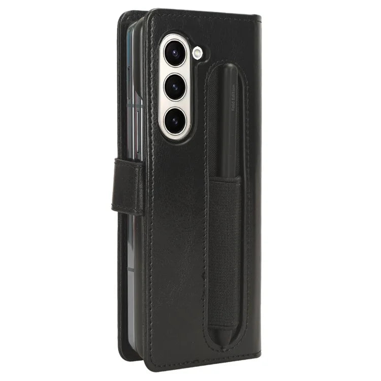 For Samsung Galaxy Z Fold6 5G Phone Case Pencil Slot Stand Leather Cover Crazy Horse Texture