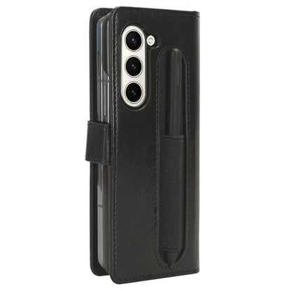 For Samsung Galaxy Z Fold6 5G Phone Case Pencil Slot Stand Leather Cover Crazy Horse Texture