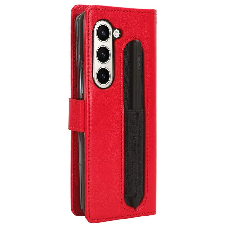 For Samsung Galaxy Z Fold6 5G Phone Case Pencil Slot Stand Leather Cover Crazy Horse Texture