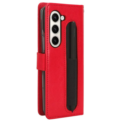 For Samsung Galaxy Z Fold6 5G Phone Case Pencil Slot Stand Leather Cover Crazy Horse Texture