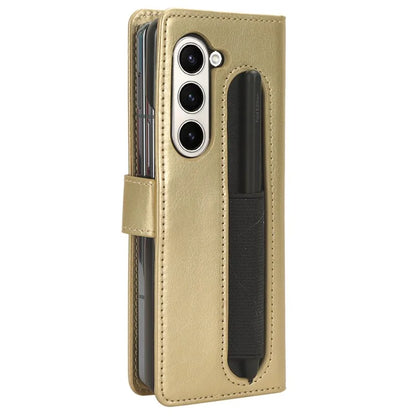 For Samsung Galaxy Z Fold6 5G Phone Case Pencil Slot Stand Leather Cover Crazy Horse Texture
