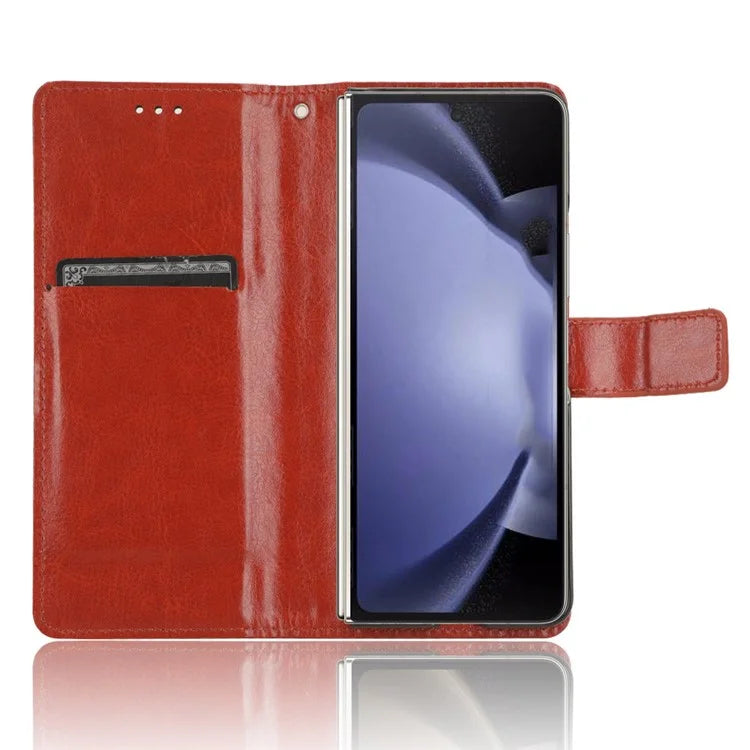 For Samsung Galaxy Z Fold6 5G Phone Case Pencil Slot Stand Leather Cover Crazy Horse Texture