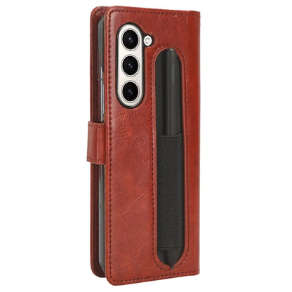 For Samsung Galaxy Z Fold6 5G Phone Case Pencil Slot Stand Leather Cover Crazy Horse Texture