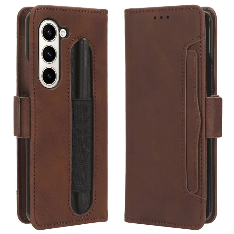 For Samsung Galaxy Z Fold6 5G Stand Case with Pencil Slot Anti-Scratch Leather Phone Cover