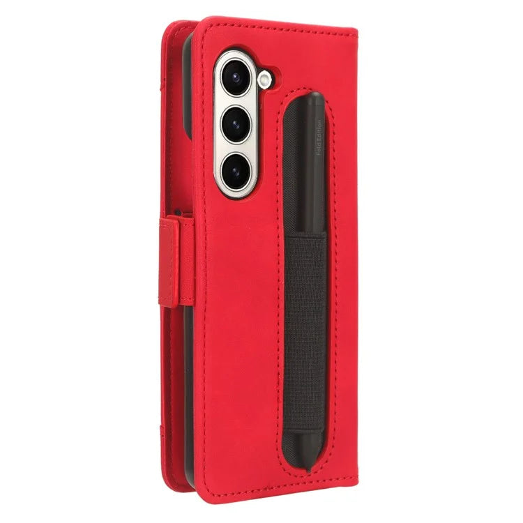 For Samsung Galaxy Z Fold6 5G Stand Case with Pencil Slot Anti-Scratch Leather Phone Cover