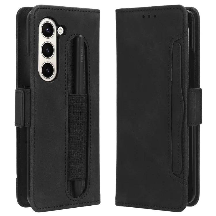 For Samsung Galaxy Z Fold6 5G Stand Case with Pencil Slot Anti-Scratch Leather Phone Cover