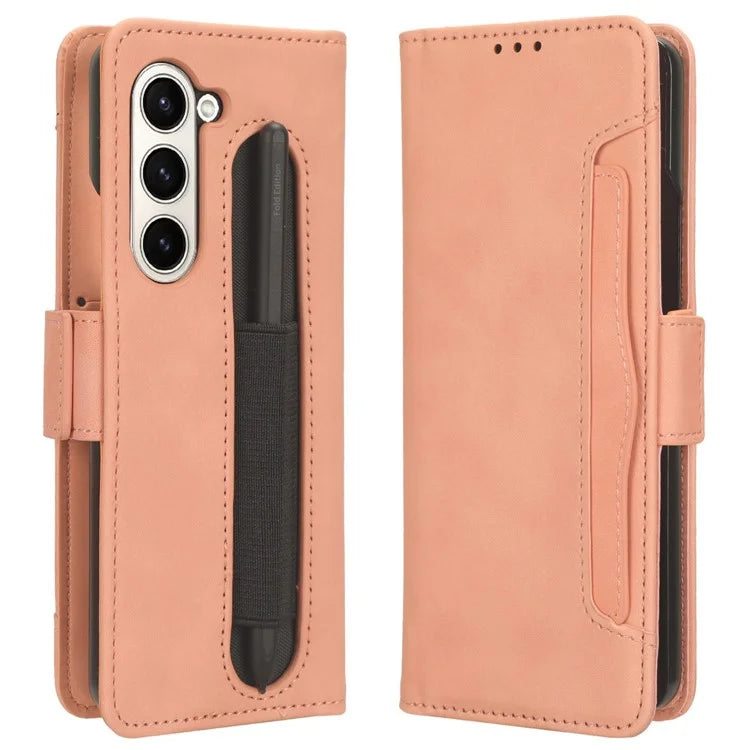 For Samsung Galaxy Z Fold6 5G Stand Case with Pencil Slot Anti-Scratch Leather Phone Cover