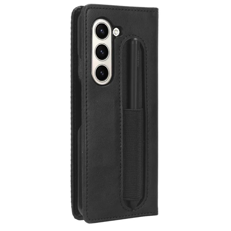 For Samsung Galaxy Z Fold6 5G Case with Pencil Holder Retro PU Leather Phone Cover