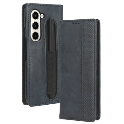 For Samsung Galaxy Z Fold6 5G Case with Pencil Holder Retro PU Leather Phone Cover