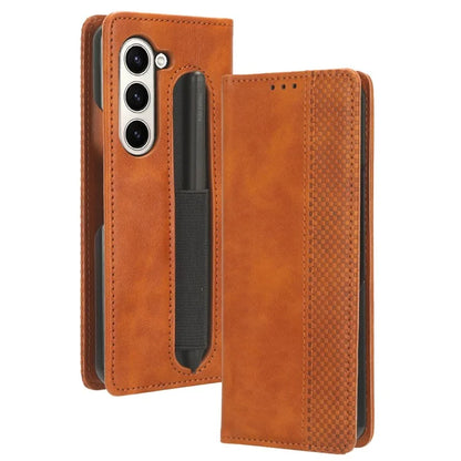 For Samsung Galaxy Z Fold6 5G Case with Pencil Holder Retro PU Leather Phone Cover