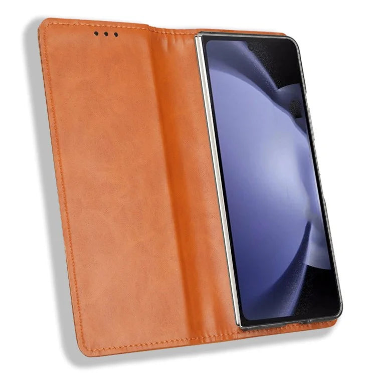 For Samsung Galaxy Z Fold6 5G Case with Pencil Holder Retro PU Leather Phone Cover