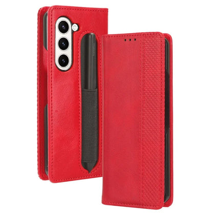 For Samsung Galaxy Z Fold6 5G Case with Pencil Holder Retro PU Leather Phone Cover