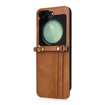 For Samsung Galaxy Z Flip6 5G Case Card Slots Leather Phone Cover with Lanyard