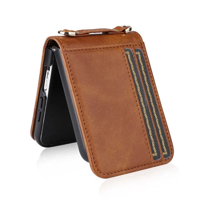 For Samsung Galaxy Z Flip6 5G Case Card Slots Leather Phone Cover with Lanyard