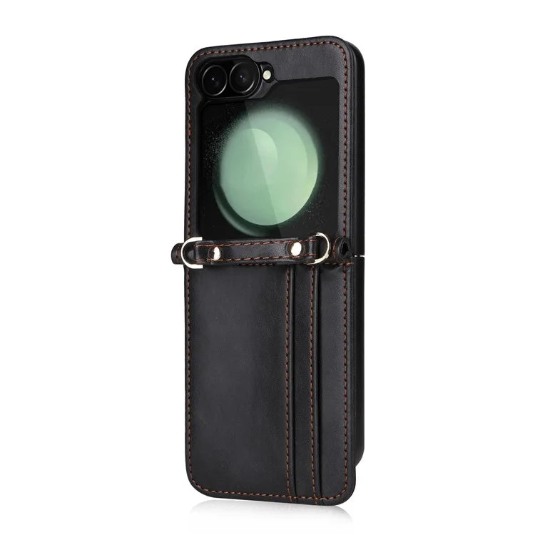 For Samsung Galaxy Z Flip6 5G Case Card Slots Leather Phone Cover with Lanyard