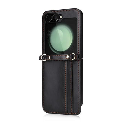 For Samsung Galaxy Z Flip6 5G Case Card Slots Leather Phone Cover with Lanyard