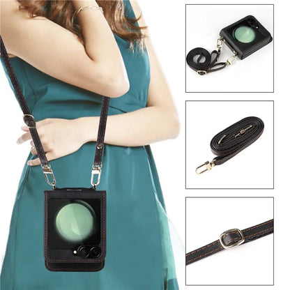 For Samsung Galaxy Z Flip6 5G Case Card Slots Leather Phone Cover with Lanyard