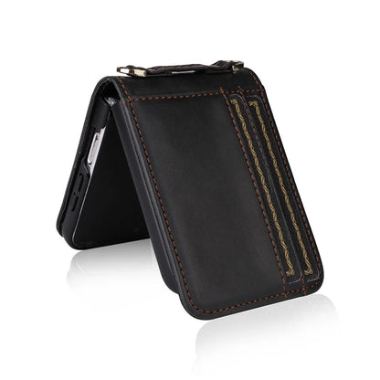 For Samsung Galaxy Z Flip6 5G Case Card Slots Leather Phone Cover with Lanyard