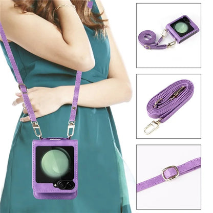 For Samsung Galaxy Z Flip6 5G Case Card Slots Leather Phone Cover with Lanyard