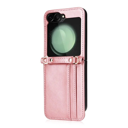 For Samsung Galaxy Z Flip6 5G Case Card Slots Leather Phone Cover with Lanyard