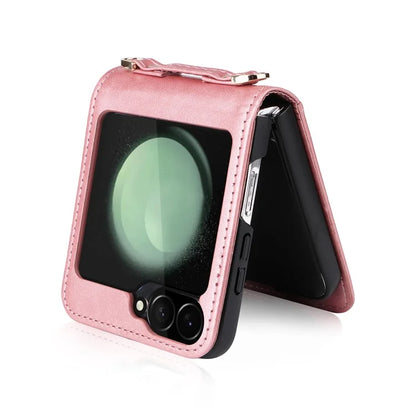 For Samsung Galaxy Z Flip6 5G Case Card Slots Leather Phone Cover with Lanyard