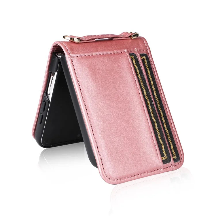 For Samsung Galaxy Z Flip6 5G Case Card Slots Leather Phone Cover with Lanyard