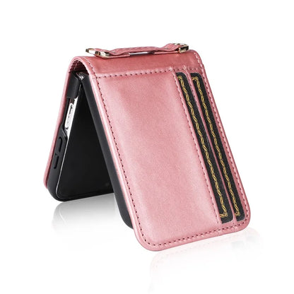For Samsung Galaxy Z Flip6 5G Case Card Slots Leather Phone Cover with Lanyard