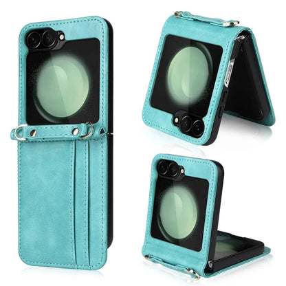 For Samsung Galaxy Z Flip6 5G Case Card Slots Leather Phone Cover with Lanyard
