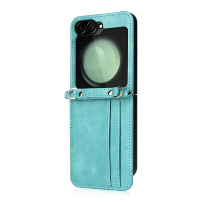 For Samsung Galaxy Z Flip6 5G Case Card Slots Leather Phone Cover with Lanyard