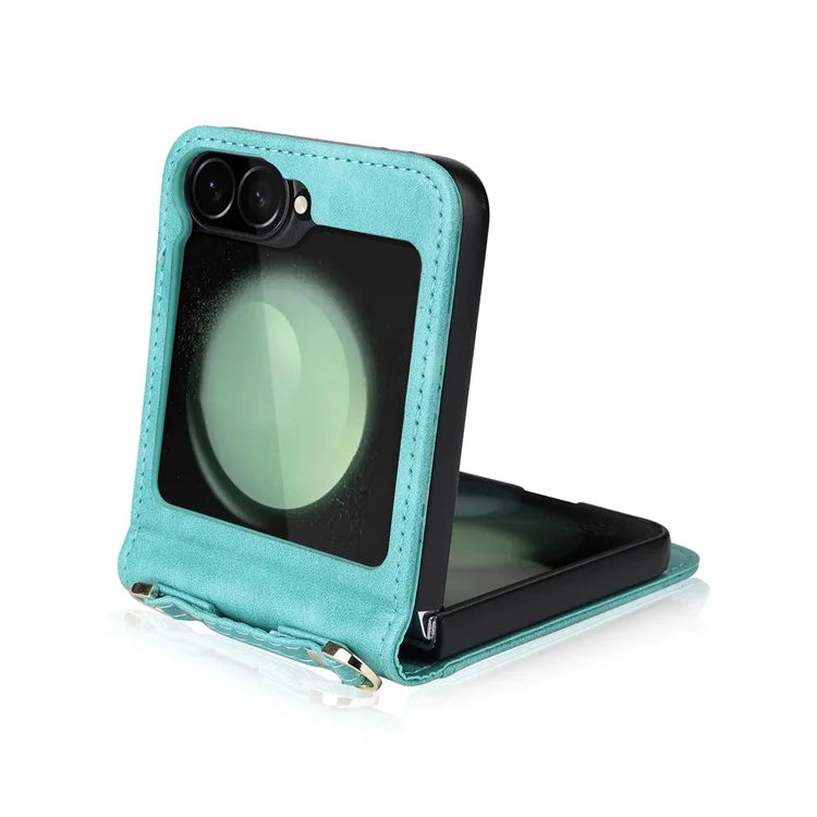 For Samsung Galaxy Z Flip6 5G Case Card Slots Leather Phone Cover with Lanyard