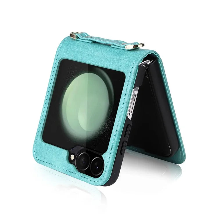 For Samsung Galaxy Z Flip6 5G Case Card Slots Leather Phone Cover with Lanyard