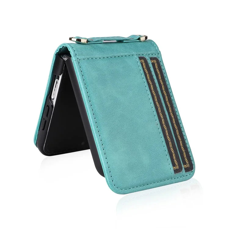 For Samsung Galaxy Z Flip6 5G Case Card Slots Leather Phone Cover with Lanyard