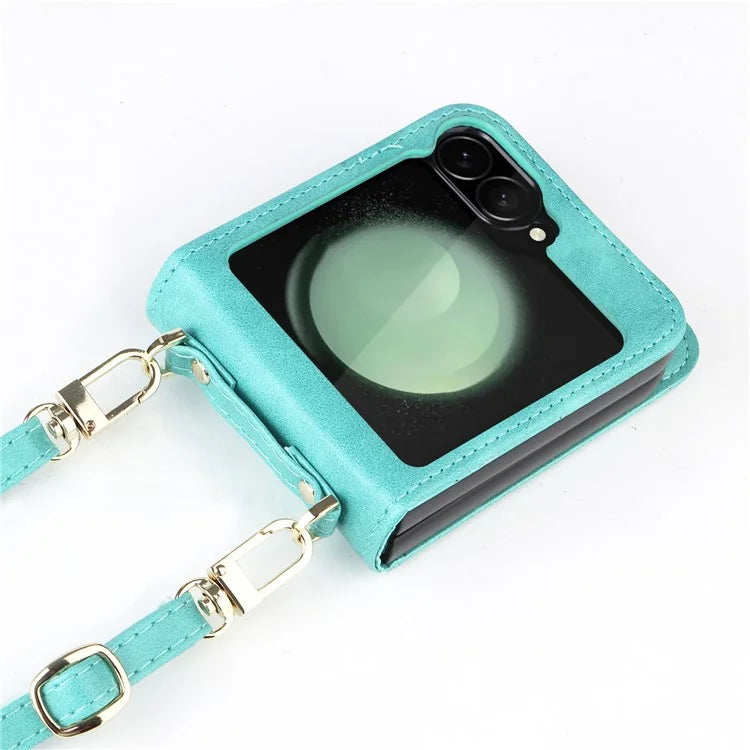 For Samsung Galaxy Z Flip6 5G Case Card Slots Leather Phone Cover with Lanyard