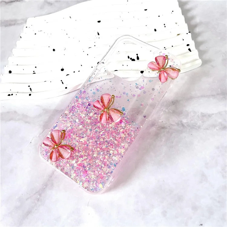 For iPhone 16 Pro Max Case Luminous Effect Sparkle 3D Butterfly TPU Phone Cover