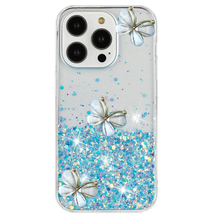 For iPhone 16 Pro Max Case Luminous Effect Sparkle 3D Butterfly TPU Phone Cover