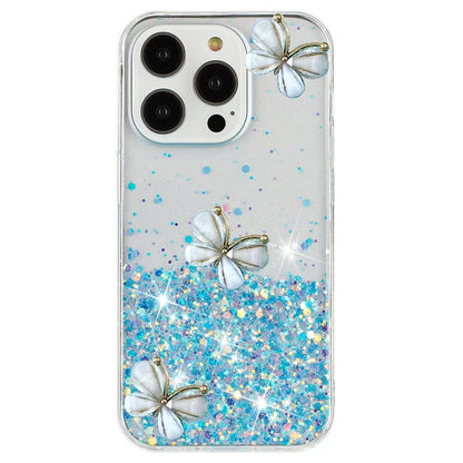 For iPhone 16 Pro Max Case Luminous Effect Sparkle 3D Butterfly TPU Phone Cover