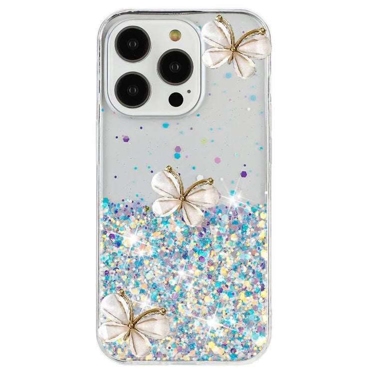 For iPhone 16 Pro Max Case Luminous Effect Sparkle 3D Butterfly TPU Phone Cover