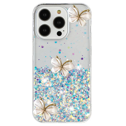 For iPhone 16 Pro Max Case Luminous Effect Sparkle 3D Butterfly TPU Phone Cover