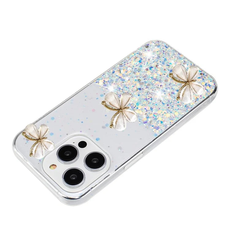 For iPhone 16 Pro Max Case Luminous Effect Sparkle 3D Butterfly TPU Phone Cover