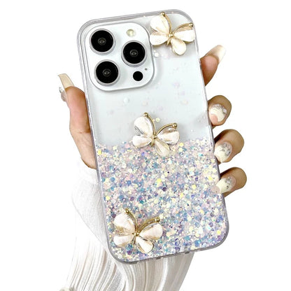 For iPhone 16 Pro Max Case Luminous Effect Sparkle 3D Butterfly TPU Phone Cover