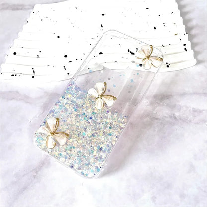 For iPhone 16 Pro Max Case Luminous Effect Sparkle 3D Butterfly TPU Phone Cover