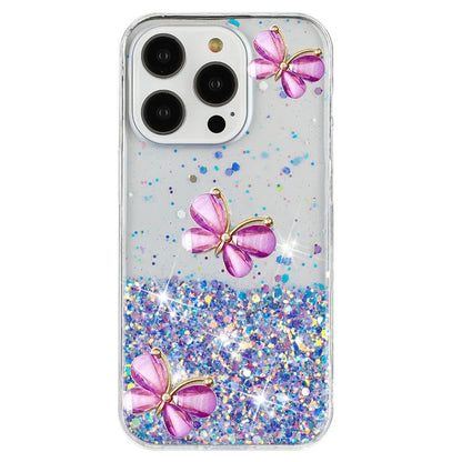 For iPhone 16 Pro Max Case Luminous Effect Sparkle 3D Butterfly TPU Phone Cover